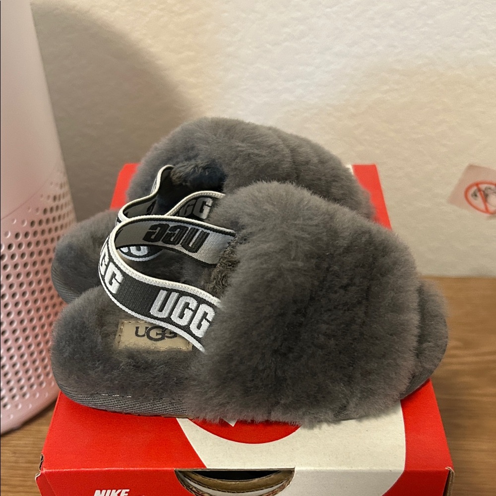 UGG Charcoal Fluffy Slippers